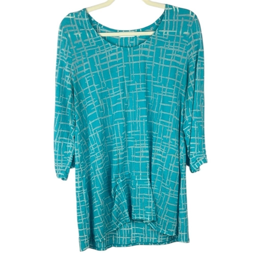 Habitat Top Women's Large Blue Tunic Relaxed Artisan Textured Lagenlook